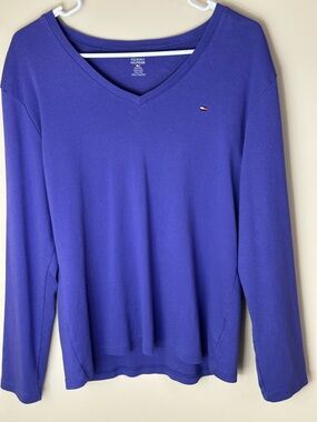 Tommy Hilfiger Women’s XXL Purple Lightweight Ribbed, Cotton V-Neck Top